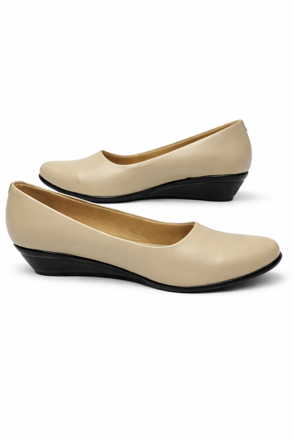 LaVida Cream Wedge Heel Round Toe Formal Pumps for Women – Comfortable Office Wear Slip-On Shoes