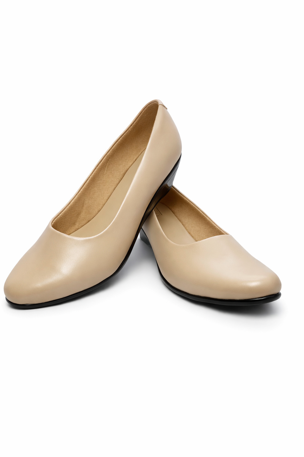 LaVida Cream Wedge Heel Round Toe Formal Pumps for Women – Comfortable Office Wear Slip-On Shoes