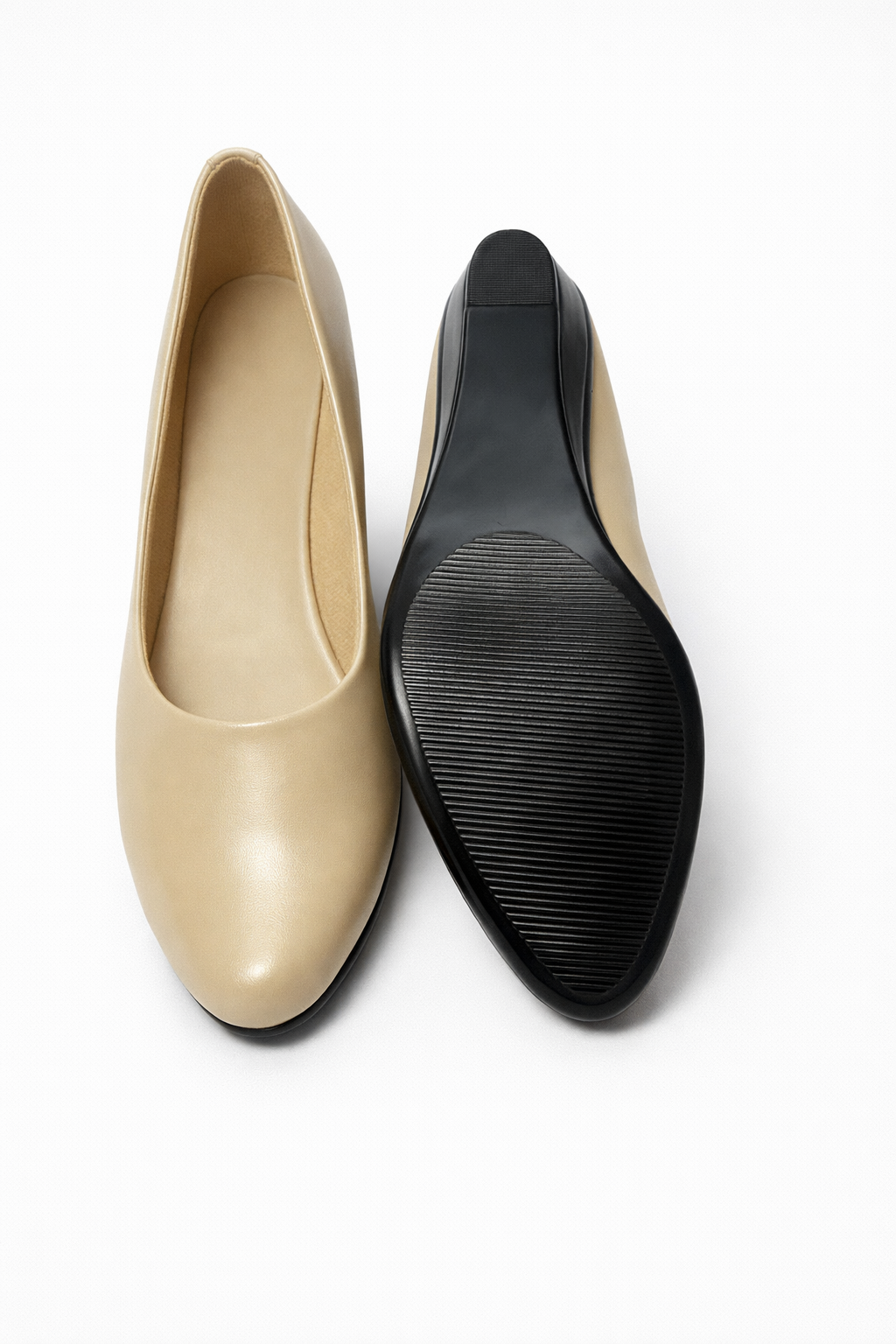 LaVida Cream Wedge Heel Round Toe Formal Pumps for Women – Comfortable Office Wear Slip-On Shoes