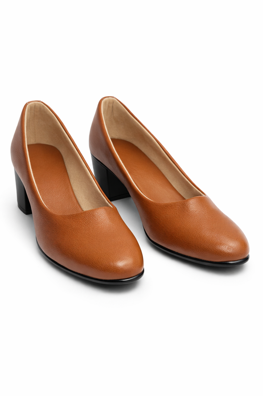 LaVida Tan Block Heel Closed Toe Office Heels Pumps for Women with 2 inch stable heel and formal design