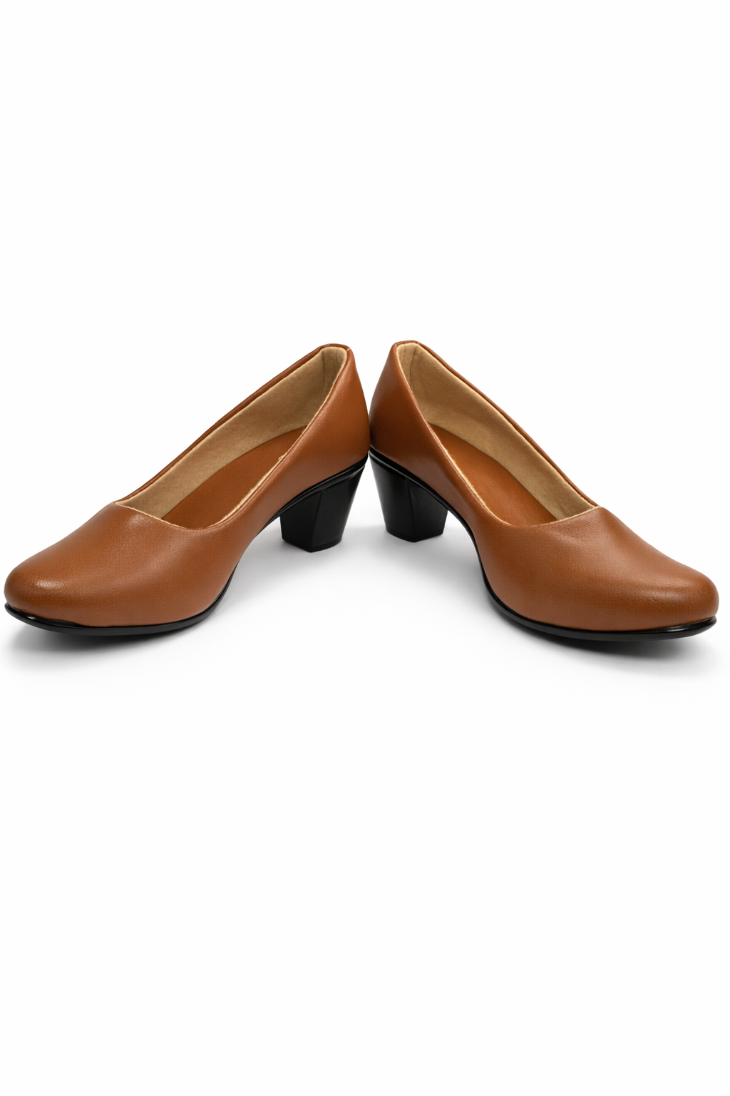 LaVida Tan Block Heel Closed Toe Office Heels Pumps for Women with 2 inch stable heel and formal design