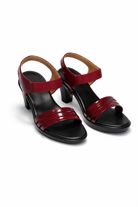 LaVida women’s cherry red 2 inch block heel strappy sandals with ankle strap for office and casual wear