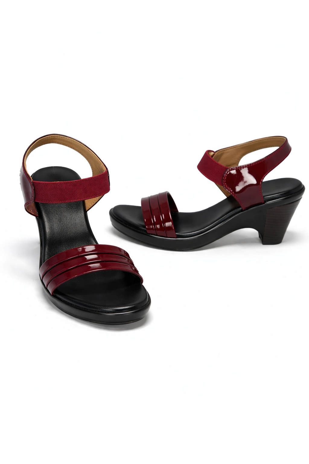 LaVida women’s cherry red 2 inch block heel strappy sandals with ankle strap for office and casual wear