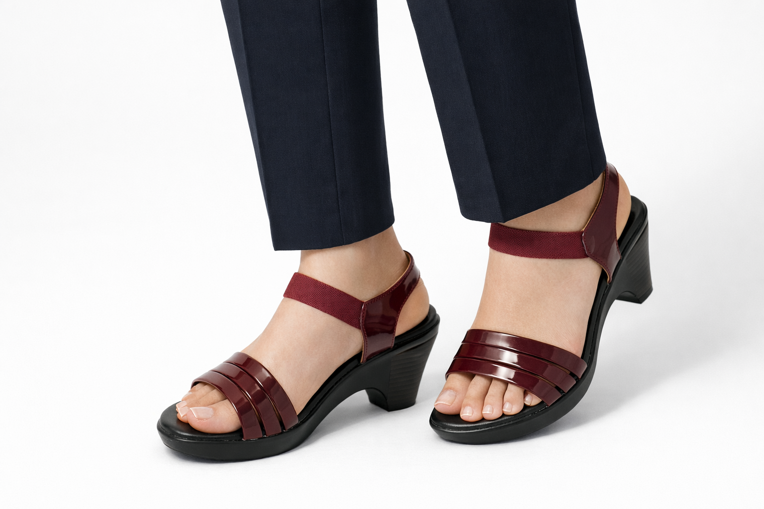 LaVida women’s cherry red 2 inch block heel strappy sandals with ankle strap for office and casual wear
