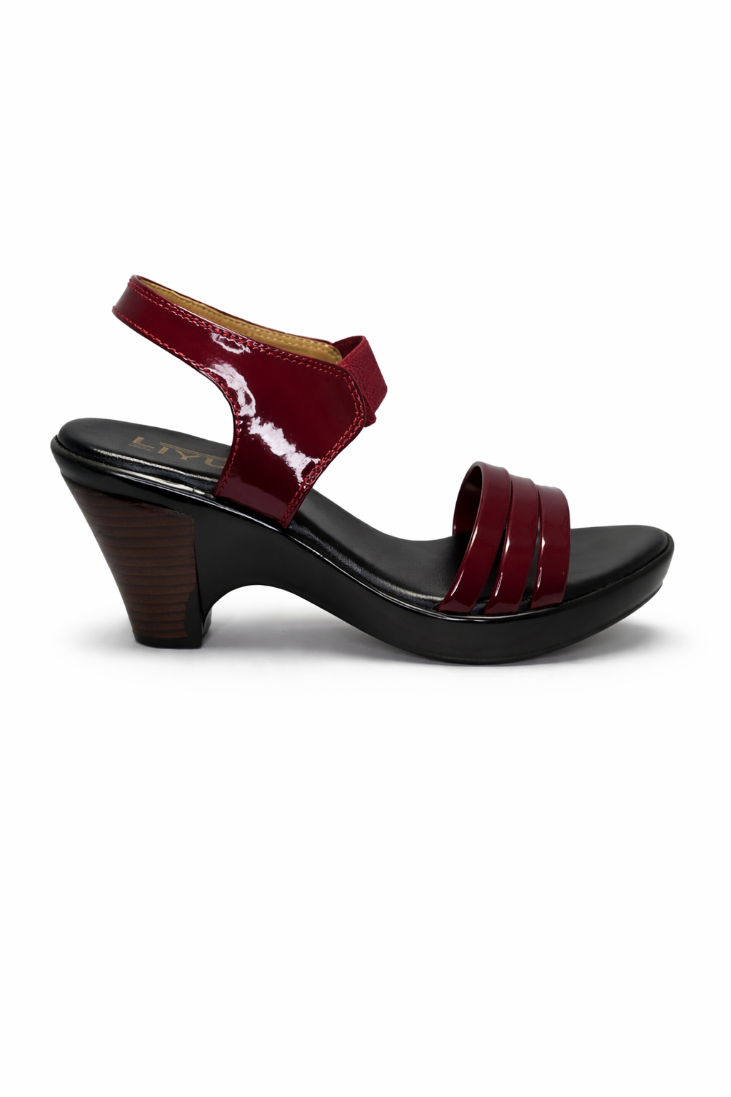 LaVida women’s cherry red 2 inch block heel strappy sandals with ankle strap for office and casual wear