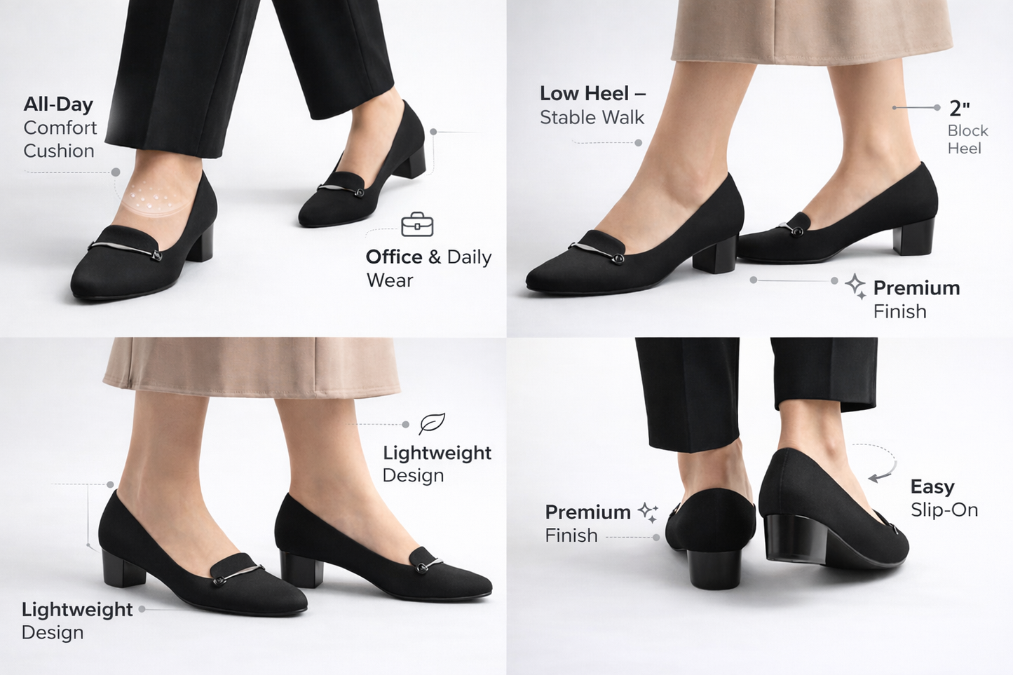 Women’s Block Heel Loafer Pumps for Office Wear in Black - Comfortable and Stylish Work Shoes