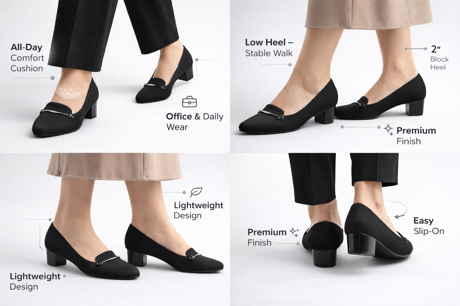 Women’s Block Heel Loafer Pumps for Office Wear in Black - Comfortable and Stylish Work Shoes
