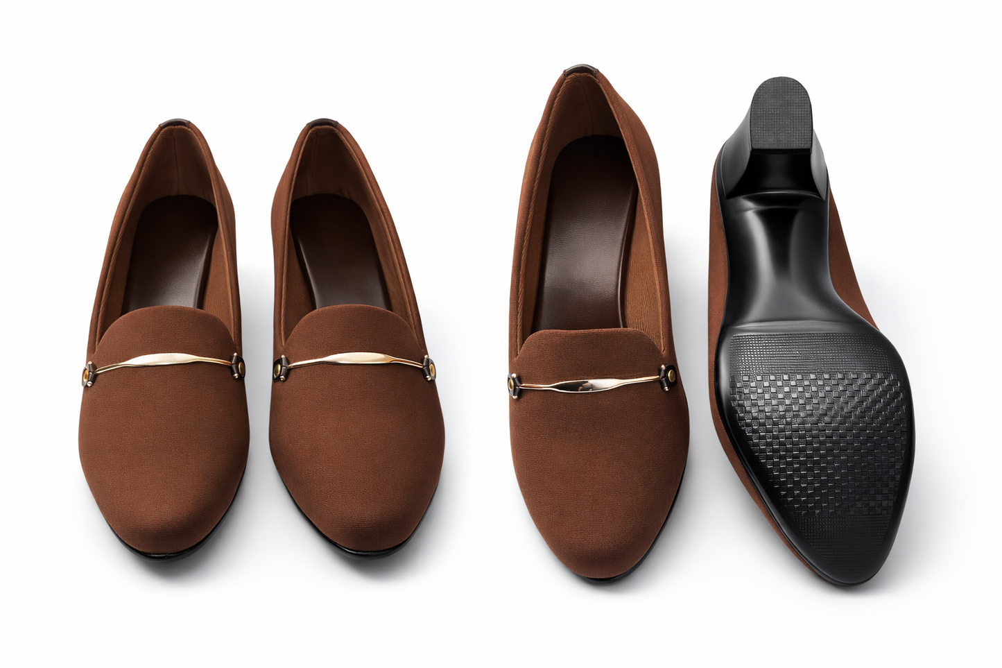 Women’s brown block heel loafer pumps for office wear