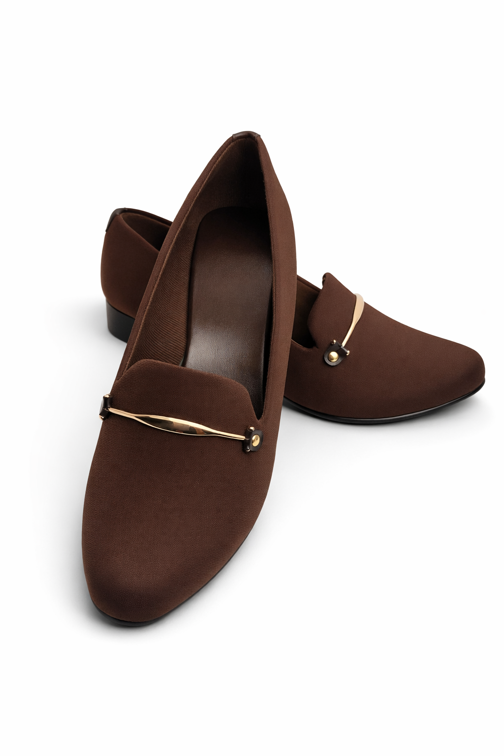 Women’s brown block heel loafer pumps for office wear