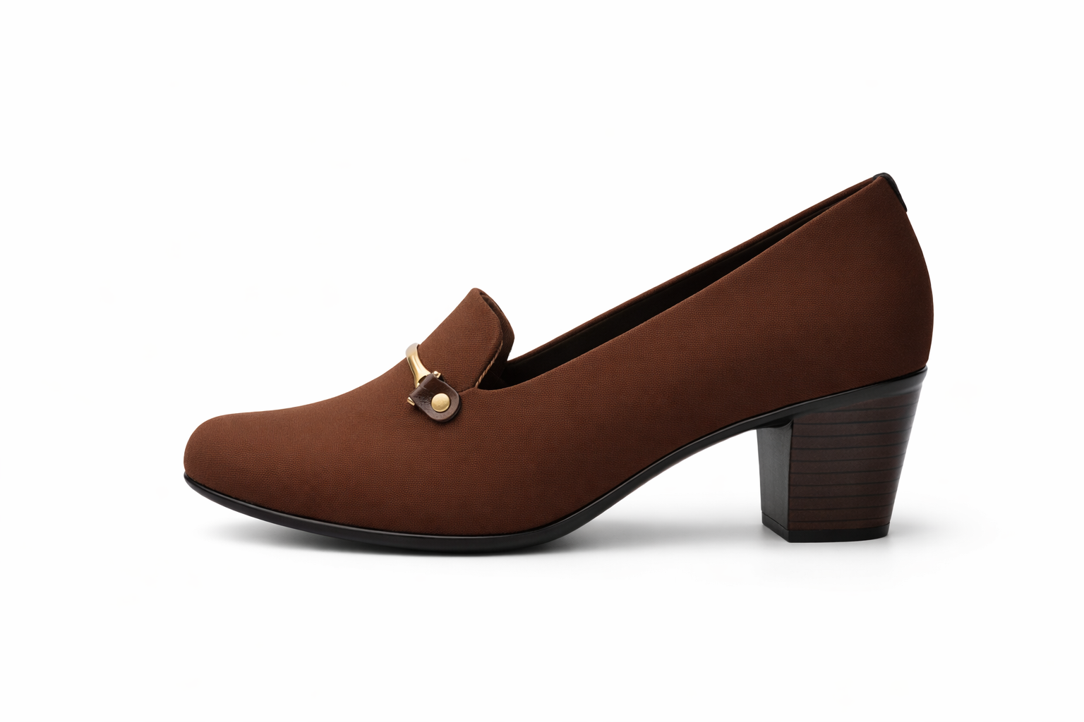 Women’s brown block heel loafer pumps for office wear