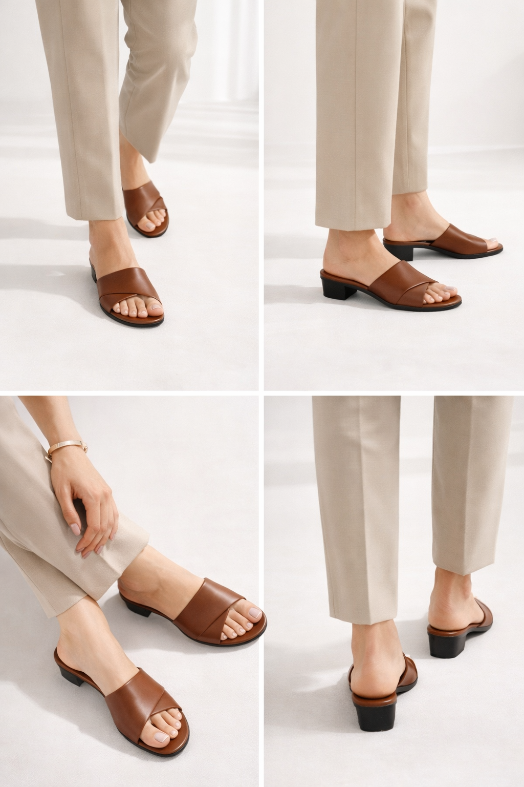 Women’s comfortable block heel slide sandals in tan for daily wear