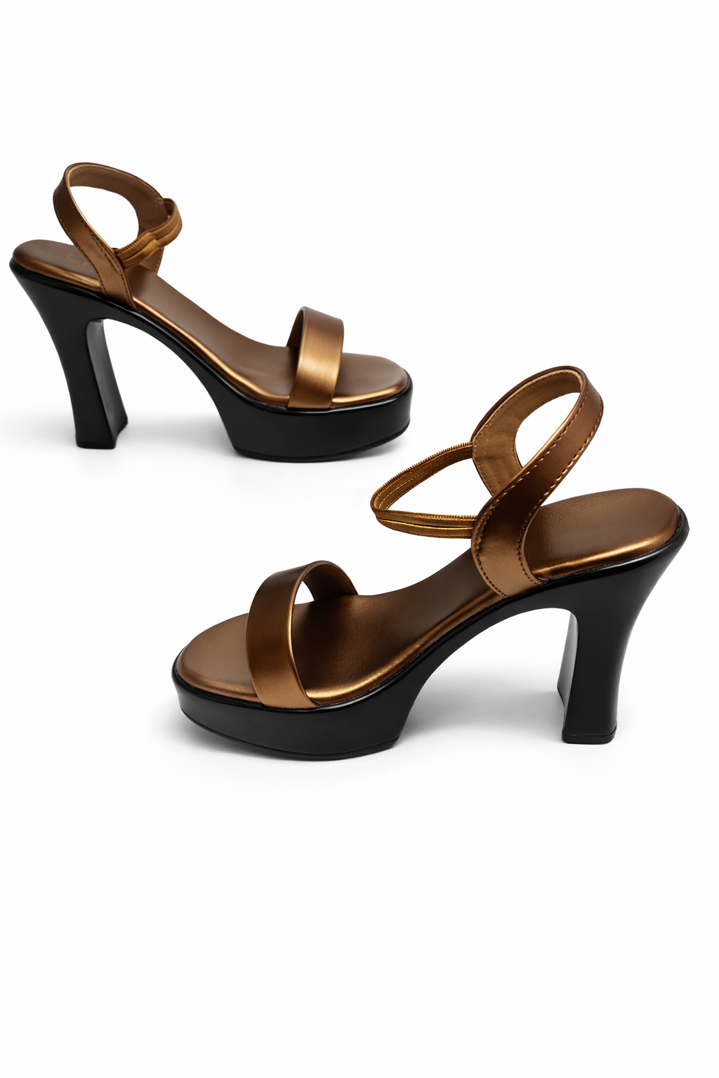 Women’s copper block heel sandals with ankle strap for party wear