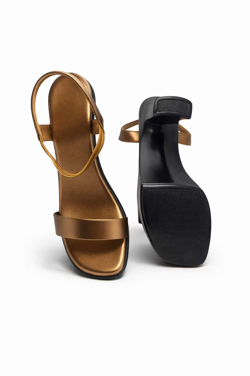 Women’s copper block heel sandals with ankle strap for party wear