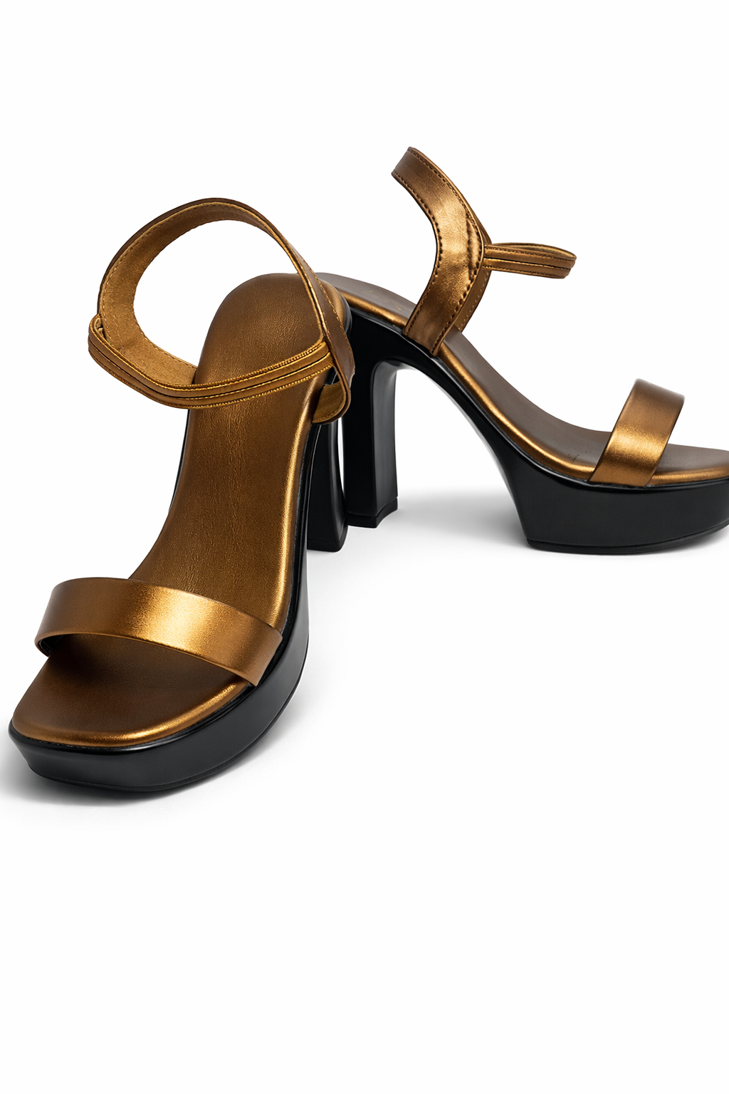 Women’s copper block heel sandals with ankle strap for party wear