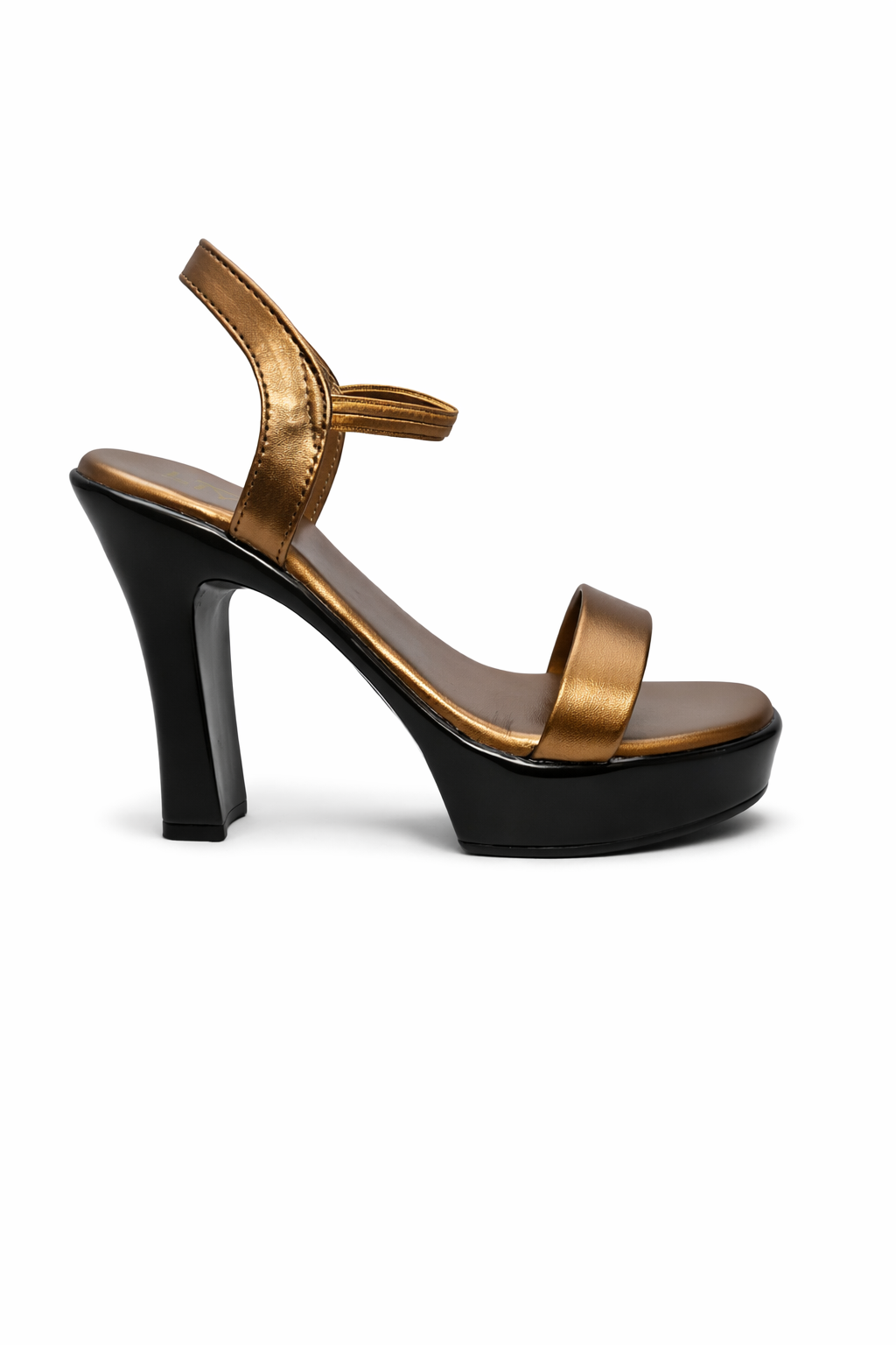 Women’s copper block heel sandals with ankle strap for party wear