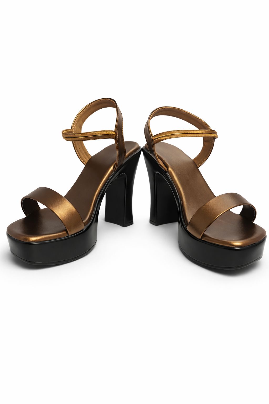 Women’s copper block heel sandals with ankle strap for party wear